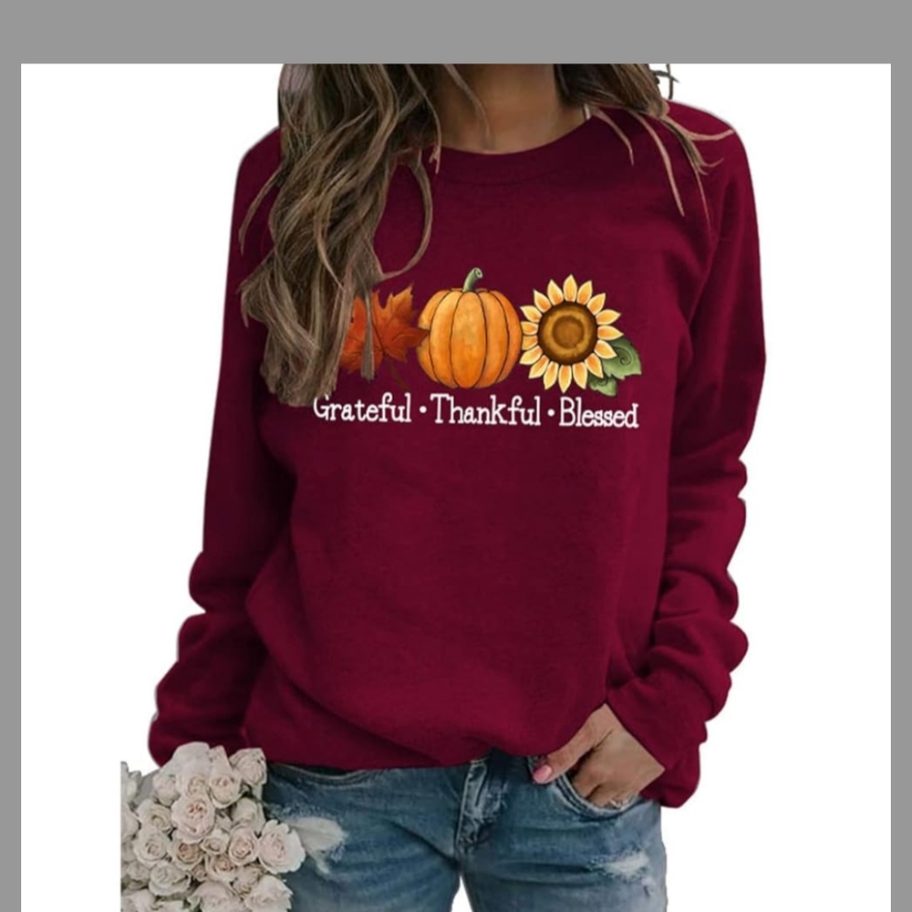 NWOT Grateful Thankful Blessed Sweatshirt for Women, Fall L Wine Red